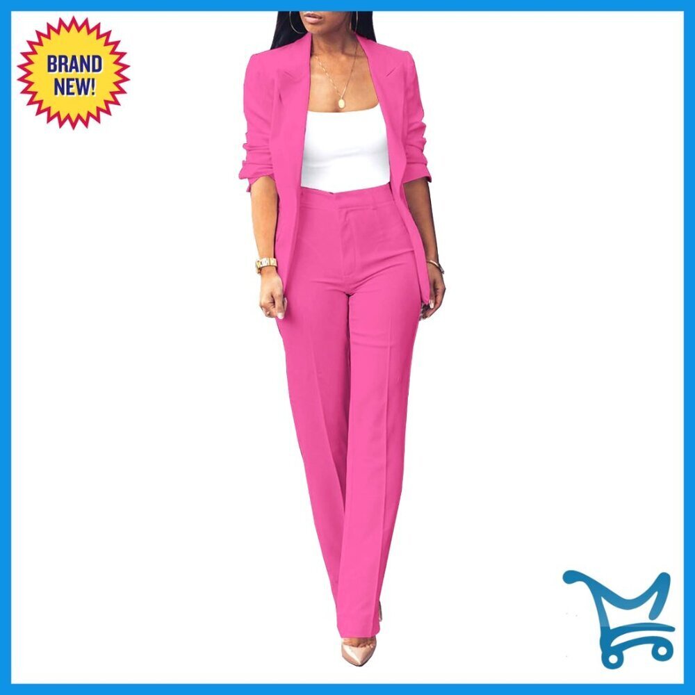Women's 2-Piece Blazer Set with Slim Fit Pants, Polyester Spandex, Office Wear